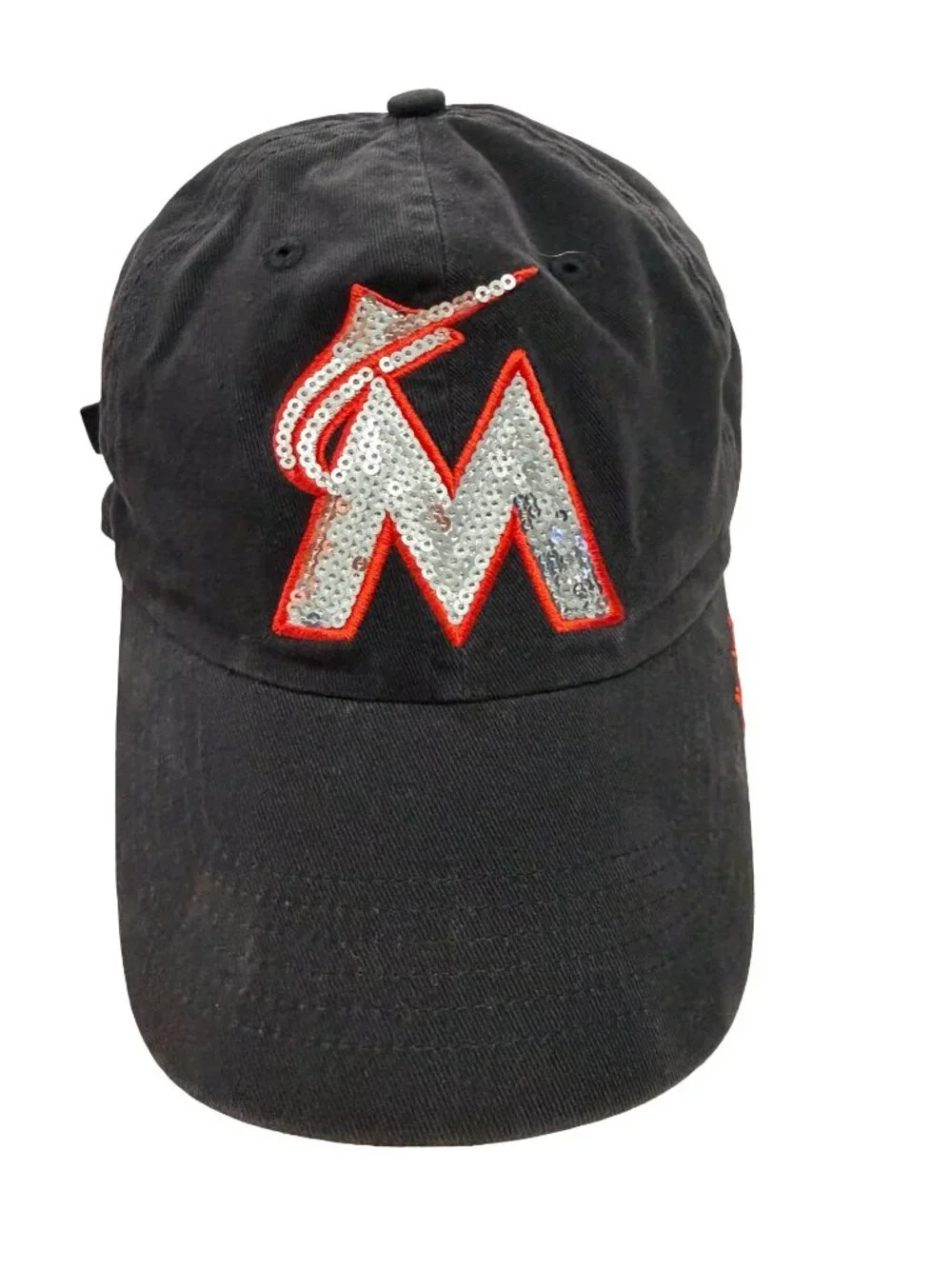 Miami Marlins ’47 Brand Women’s Sequin Logo Black Adjustable Baseball Cap